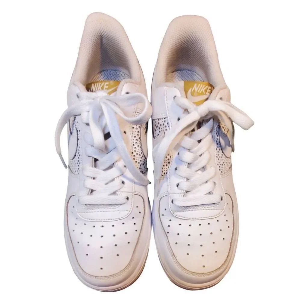 Nike Air Force 1 Low Perforated Side panels White Gum Soles Sneakers Shoes Size